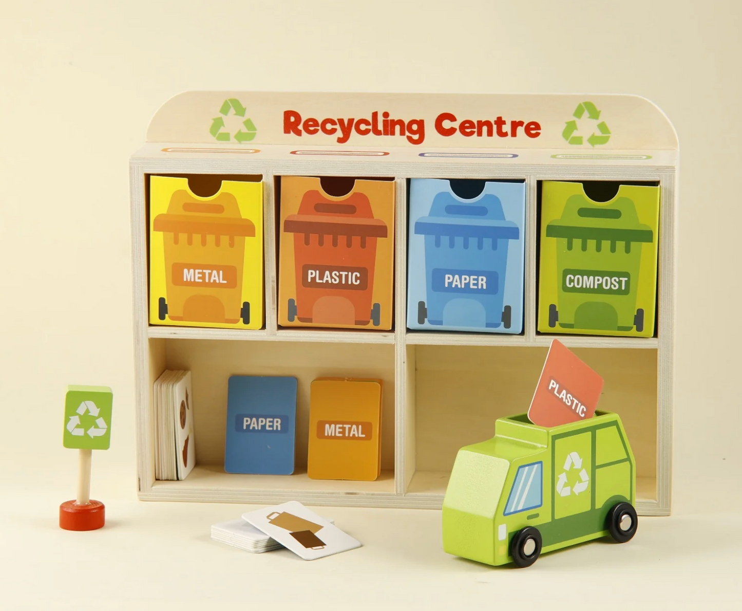 The Tiny Trash Hub | Wooden Montessori Recycling & Sorting Playset