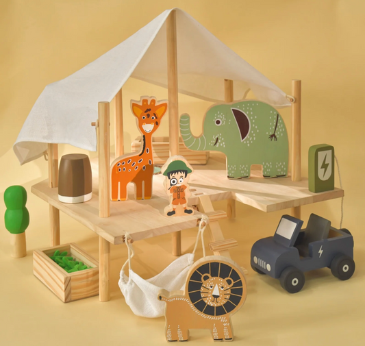 Playbox Wooden Jungle Safari Wild Animals Adventure Set
