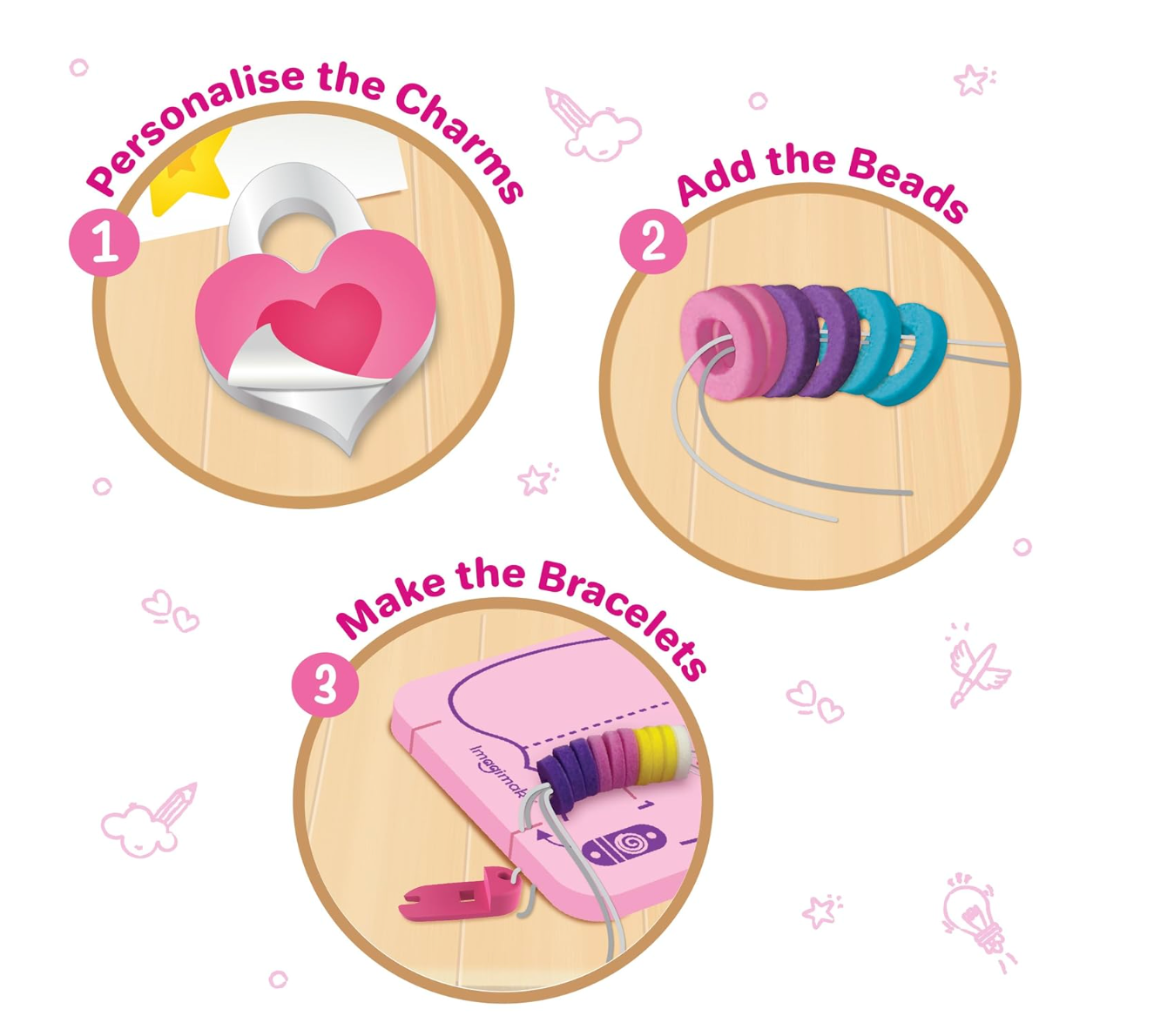 Imagimake DIY Glam Bands Bracelet & Charms - Create 5 Unique Bracelets | Mess-Free Art & Craft Kit for Girls Ages 3-6