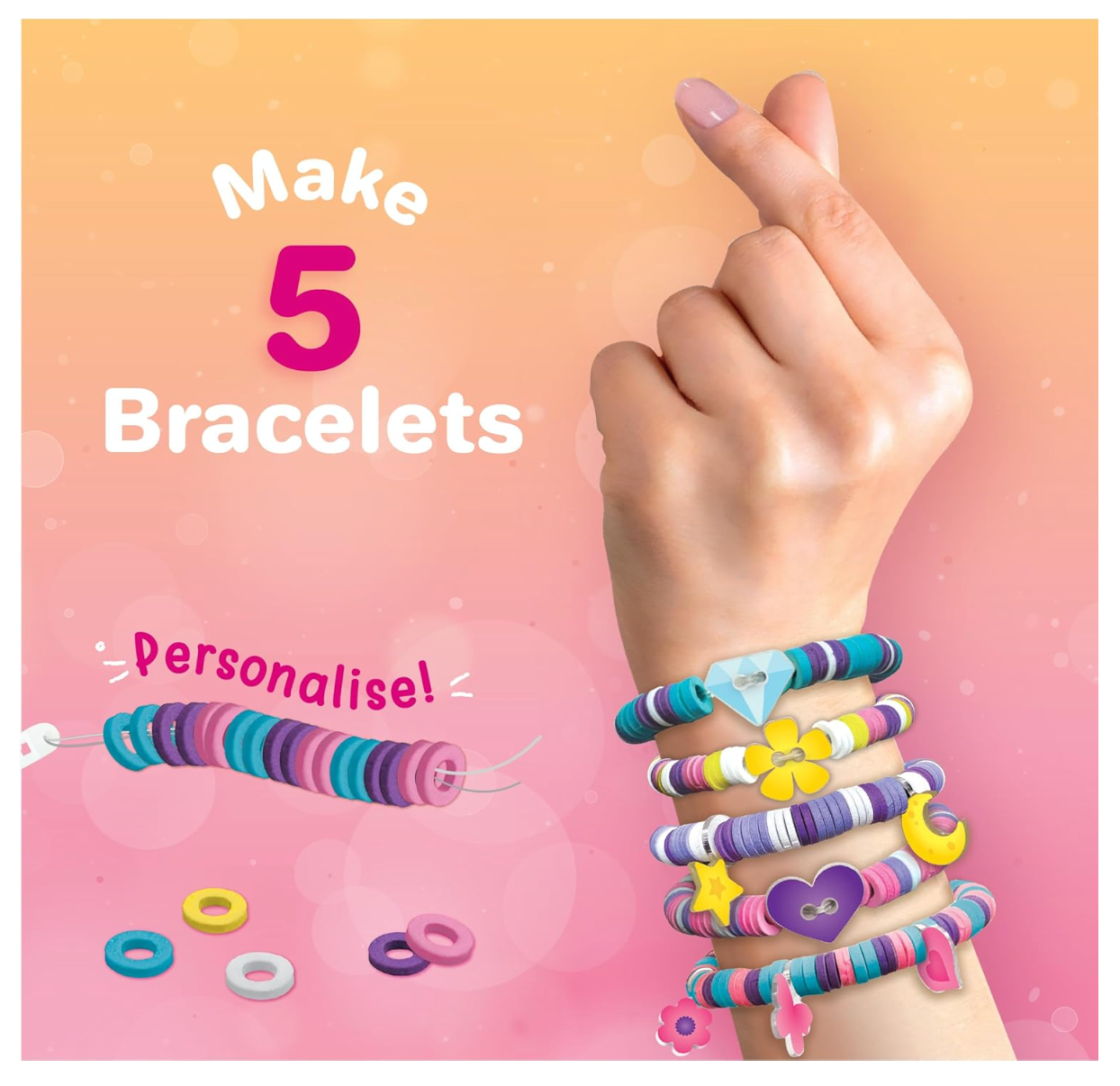 Imagimake DIY Glam Bands Bracelet & Charms - Create 5 Unique Bracelets | Mess-Free Art & Craft Kit for Girls Ages 3-6