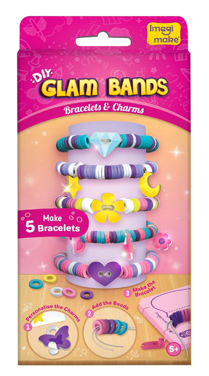 Imagimake DIY Glam Bands Bracelet & Charms - Create 5 Unique Bracelets | Mess-Free Art & Craft Kit for Girls Ages 3-6