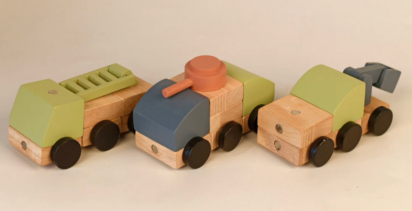 The Modular Magnetic Explorer | Wooden Vehicle Assembly Set |  21-Piece Construction Set