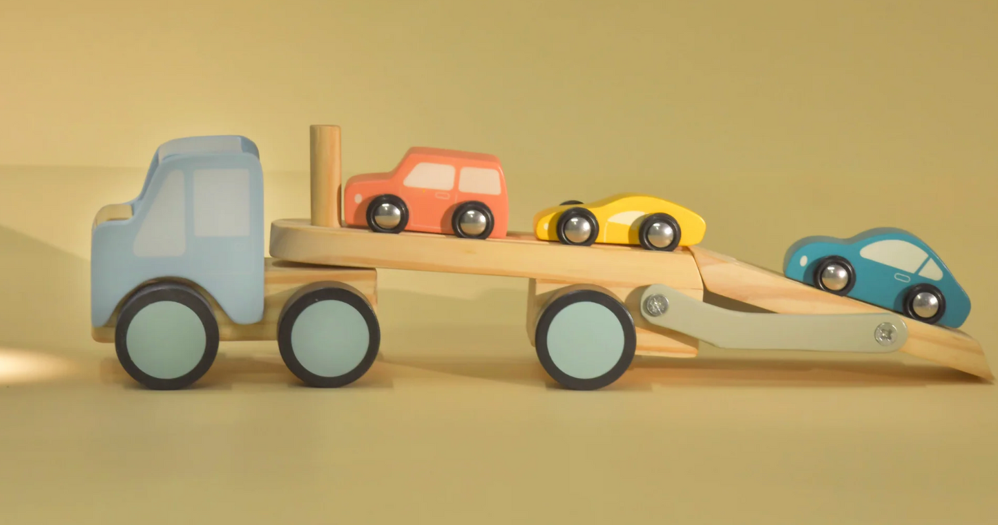 The Get Set Go | Artisanal Wooden Car Carrier & Racing Set