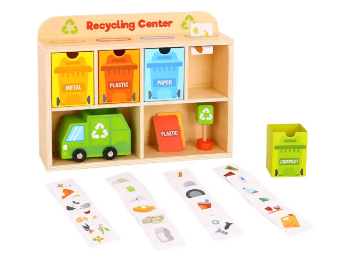 The Tiny Trash Hub | Wooden Montessori Recycling & Sorting Playset