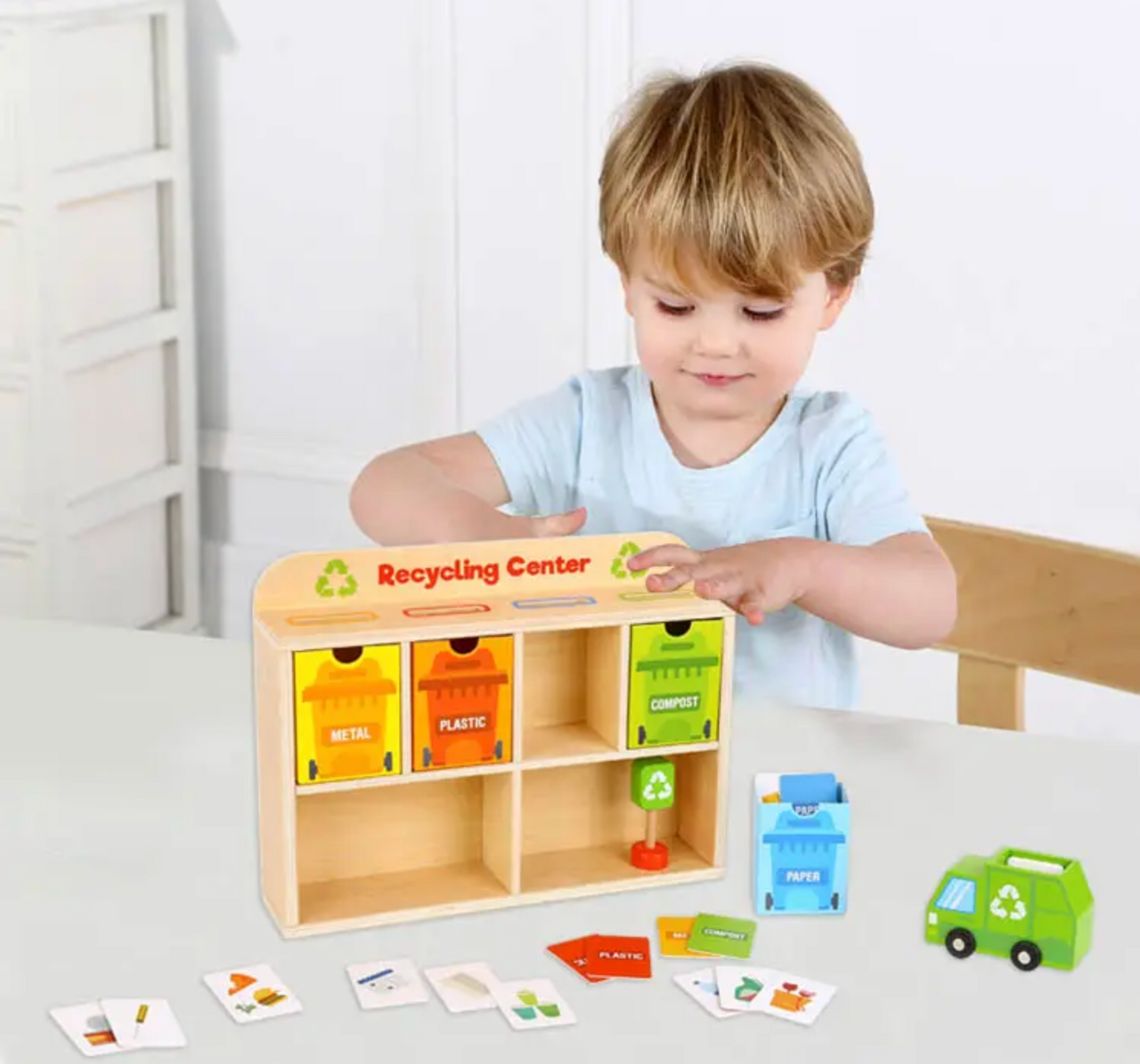 The Tiny Trash Hub | Wooden Montessori Recycling & Sorting Playset