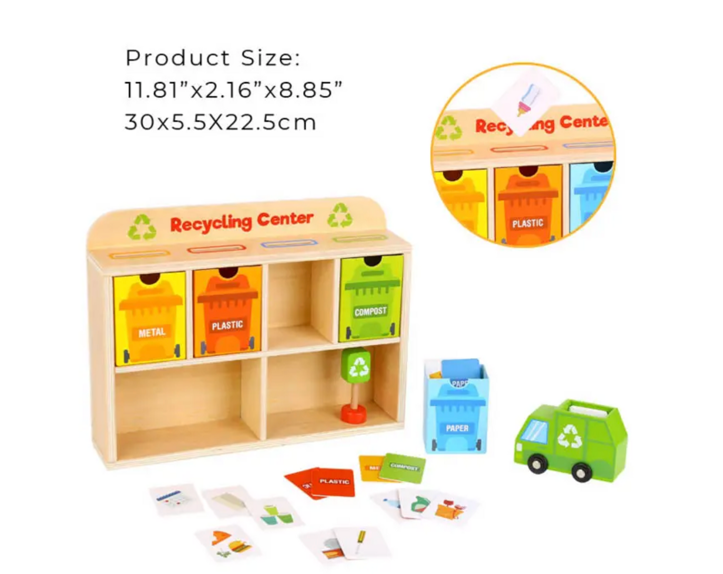 The Tiny Trash Hub | Wooden Montessori Recycling & Sorting Playset